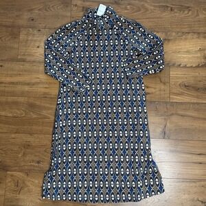 NWT  J. MCLAUGHLIN Christabel Shift Dress Brown Blue Circles 3 Quarter Sleeve XS